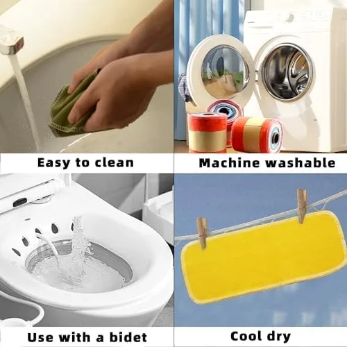 Miniatura 6 de Papel higiénico reutilizable – Toallas de bidé reutilizables de algodón, rollo de toallas absorbentes lavables y sin papel, 64 toallitas lavables