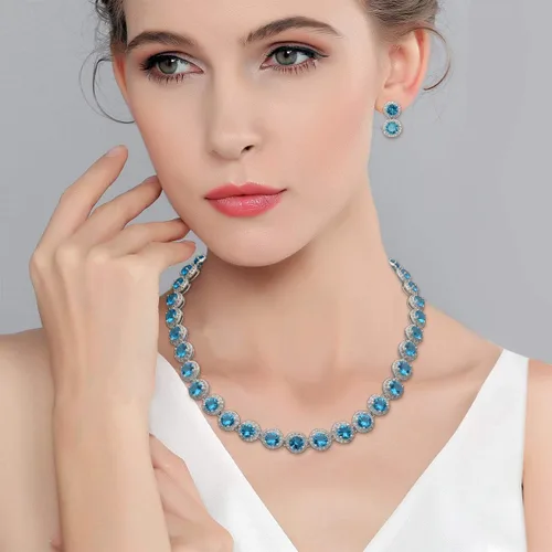 Miniatura 2 de EVER FAITH Gorgeous Round Cut Cubic Zirconia Birthstone Bridal Necklace Earrings Tennis Bracelet Sets Wedding Prom Jewelry Set for Women