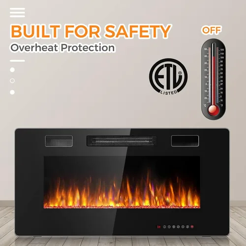 Miniatura 9 de RELAX4LIFE Chimeneas eléctricas empotradas y montadas en la pared de 36 pulgadas, insertos de chimenea eléctrica con control remoto, temporizador
