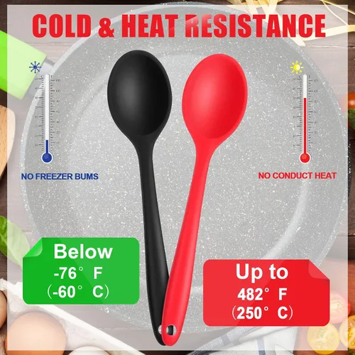 Miniatura 5 de Paquete de 4 cucharas de silicona para cocinar, cucharas de mezcla de silicona, resistente al calor, utensilio de frotamiento de goma para cocina