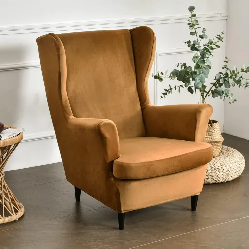 Miniatura 2 de Wingback - Funda elástica para silla, 2 piezas, con respaldo de ala, funda protectora de muebles impresa, suave con parte inferior elástica
