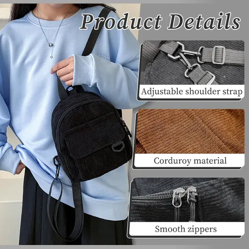 Miniatura 2 de Mochilas de moda para mujer, mochila de pana para mujer, mochila portátil, mochila pequeña, Marrón, Moda