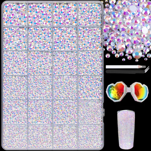 Miniatura 40 de 7000 diamantes de imitación de resina con pinzas para manualidades, diamantes de imitación de gelatina con parte trasera plana de 2/3/4/5/6mm, 4