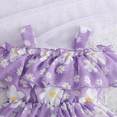 Miniatura 4 de Vestido de verano para niñas pequeñas, vestido de princesa de gasa, vestido de tutú floral, ropa de playa con tirantes, falda de verano para niña
