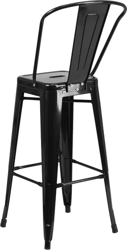 Miniatura 8 de Merrick Lane Taburete de altura de barra serie Dothan - Acabado negro - Marco de metal con soporte cruzado - Práctico respaldo extraíble