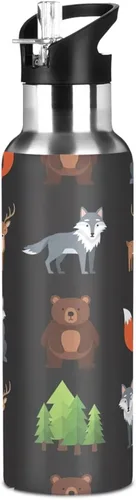 Miniatura 8 de Animals Foxes Forest Black Insulated Stainless Steel Water Bottle with Straw 20 Oz, BPA-Free Sport Water Bottle Leakproof Water Bottles
