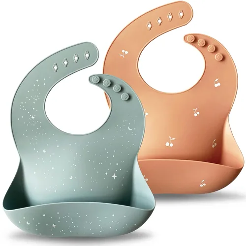 Miniatura 10 de Moonkie Juego de 2 baberos de silicona para bebés, sin BPA, impermeables, para comer, baberos de silicona suaves y ajustables para bebés de 6 a 12