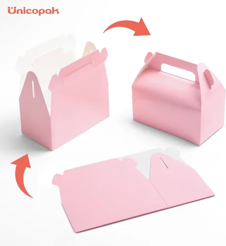 Miniatura 7 de UnicoPak Paquete de 30 cajas de regalo de fiesta a dos aguas rosadas, cajas de bolsas de regalos para golosinas, galletas, dulces, ideales
