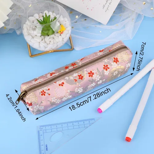 Miniatura 5 de Oyachic Estuche para lápices de bordado, bolsa para lápices de flores, caja para bolígrafos, bolsa organizadora para cosméticos, maquillaje