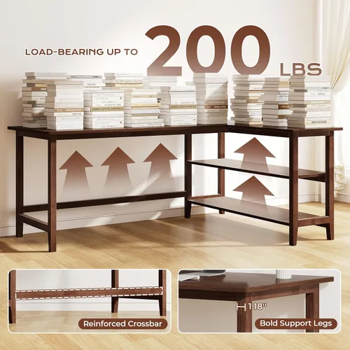 Miniatura 6 de IOTXY Reversible L-Shaped Office Desk - 53" Modern Corner Computer Table with Storage Shelves, Solid Wood Legs, Home Writing & Study Workstation