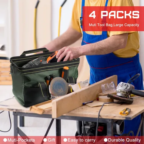 Miniatura 4 de Bolsa de herramientas de 4 piezas con base moldeada resistente al agua, múltiples bolsillos, bolsa de herramientas de boca ancha, organizador