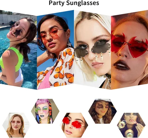 Miniatura 2 de Dollger Gafas de sol sin montura para mujer, retro, coloridas, Halloween, rave, gafas de sol de los años 90, lindas gafas de sol divertidas