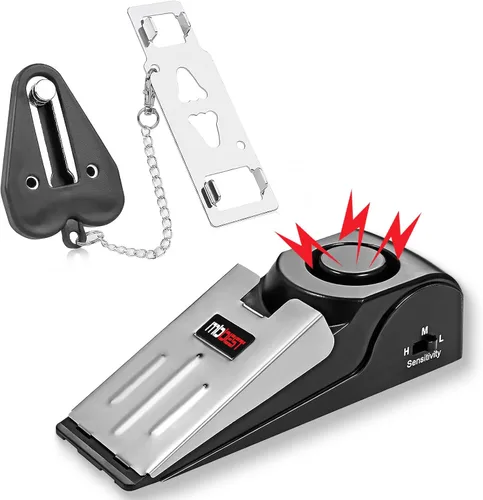MBBEST Alarma de tope de puerta y cerradura de puerta de hotel, kit de puerta de seguridad de doble protección, dispositivos de seguridad para