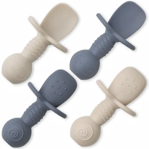 Ginbear Cucharas de silicona platino para bebé, alimentación autónoma de 6 meses, primera etapa, utensilios de destete LED no tóxicos para