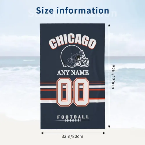Miniatura 3 de Toallas de playa Chicago personalizadas, toalla de playa con número de nombre, toalla de baño suave personalizada, manta de playa, regalo