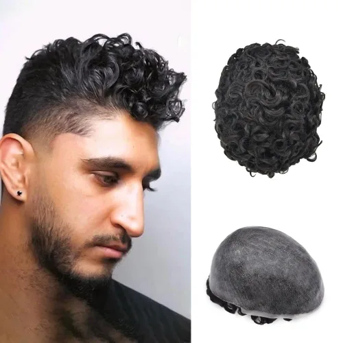Miniatura 17 de Unidad de cabello humano para hombres negros, rizado afro brasileño, sistema de reemplazo de cabello para hombres afroamericanos afroamericanos