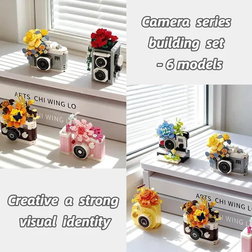 Miniatura 6 de Juego de construcción de 6 mini flores con microladrillos para cámara, juguetes en miniatura para decoración del hogar, regalos creativos
