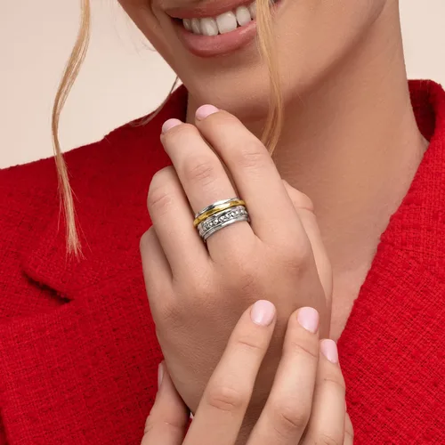 Miniatura 2 de 925 Sterling Silver14K Gold Plated Silver Spinner Ring Unisex, Bold Hammered BeadedFreshwater Pearl Floral Etched and Hammered, Oxidized
