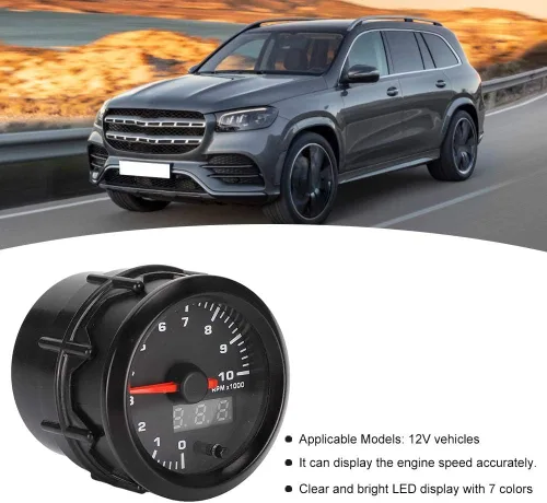 Miniatura 2 de Tacómetro electrónico para automóvil, 2.047 in/2 pulgadas, 7 colores, velocímetro LED, tacómetro de modificación de coche, apto para vehículos de 12