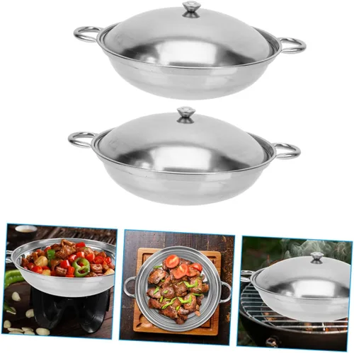 Miniatura 3 de Garneck Olla de acero inoxidable Olla de doble manija Olla caliente Olla seca Resistente al calor Fácil de llevar