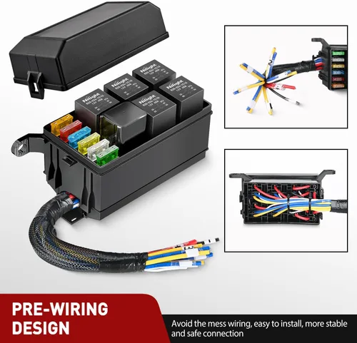 Miniatura 4 de Nilight Caja de relé de fusibles de 12 V, 6 relés, 6 ranuras ATC/ATO, portafusibles de cuchilla ATC/ATO, terminal de 4 pines, 5 pines, relé de 40 A