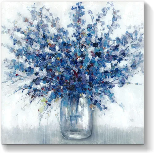 Miniatura 12 de TAR TAR STUDIO Lienzo abstracto de flores azules para pared, 12 x 12 pulgadas, impresión sin marco, decoración botánica para dormitorio, sala
