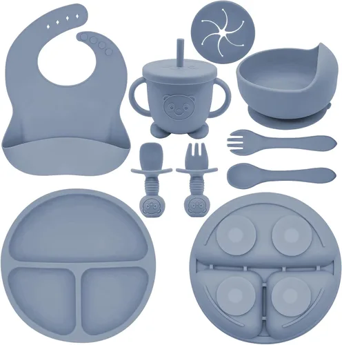 Miniatura 11 de Juego de Alimentación de Silicona para Bebés Suministros de Destete Dirigido por el Bebé Incluye Tazones con Ventosa y Platos Divididos, Babero