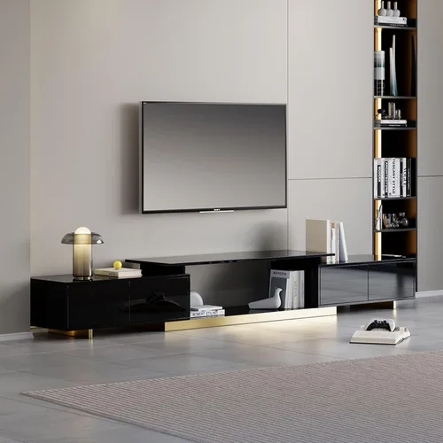 Miniatura 8 de homary Soporte de TV extensible, centro de entretenimiento moderno con cajones, consola multimedia de longitud ajustable para sala de estar y Negro