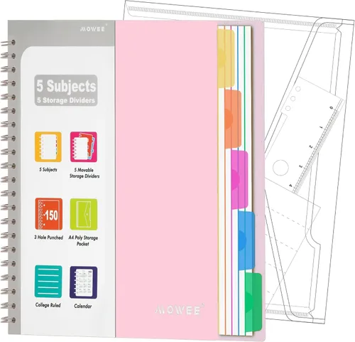 Miniatura 28 de Cuaderno de 5 materias – Cuaderno de espiral, cuaderno de rayas universitarias con bolsillo divisor, pestañas, regla de 11 pulgadas, 200 páginas