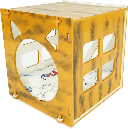 SUSSEXHOME Pets - Cama cubeta para mascotas de 15.75 x 15.75 x 17.7 pulgadas, resistente a los arañazos, acogedora cama cubierta para gatos de Tigre