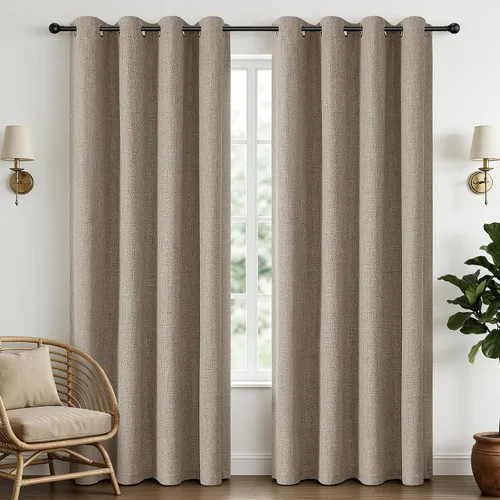 Miniatura 11 de CUCRAF Juego de 2 paneles de cortinas 100% opacas de 54 pulgadas de largo, cortinas texturizadas de lino para oscurecer la habitación, con ojales