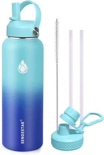 Miniatura 16 de SENDESTAR Botella de agua aislada de 24 onzas, boca ancha, botella de agua de 24 onzas con tapa con popote, tapa de boquilla, acero inoxidable