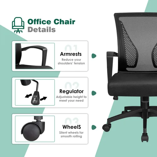 Miniatura 6 de Tuoze Silla ergonómica de malla con respaldo medio para oficina, silla giratoria de escritorio, soporte lumbar, silla de computadora