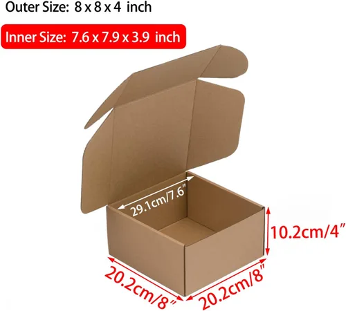 Miniatura 2 de Paquete de 25 cajas de envío de 8x8x4 pulgadas, cajas de cartón corrugado marrones para pequeñas empresas