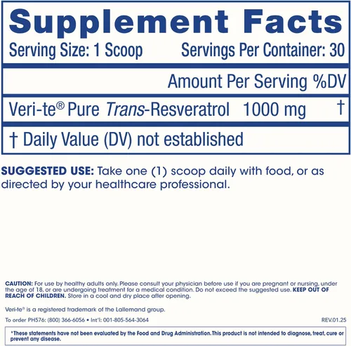 Miniatura 7 de ProHealth Longevity - Polvo de resveratrol puro micronizado de 1.06 oz - 98% grado farmacéutico puro, 1000 mg por cucharada, absorción superior
