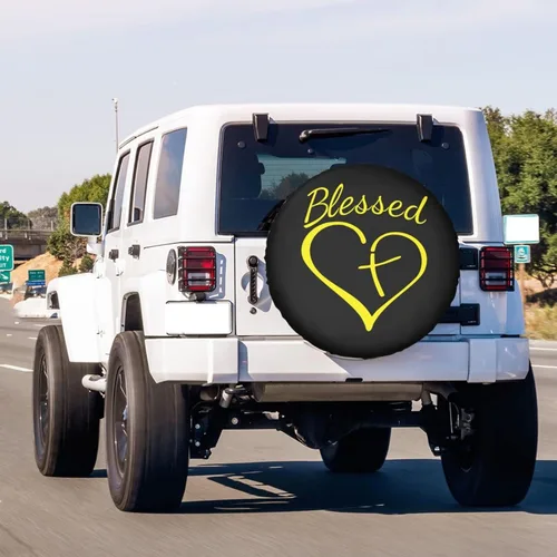 Miniatura 3 de Blessed Heart - Cubierta de neumático de repuesto cruzada a prueba de polvo, para remolques, vehículos recreativos, SUV y muchos vehículos, 17 Negro