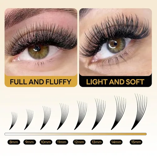 Miniatura 5 de Extensiones de pestañas postizas en abanico 6D 8D 10D 12D, grosor de 0.003 in, rizo D, pestañas de volumen, pestañas hechas a mano, abanicos