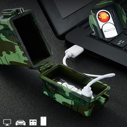 Miniatura 5 de Estuche de cigarrillos impermeable con encendedor, paquete completo de 20 soportes regulares, encendedor eléctrico recargable por USB, resistente al