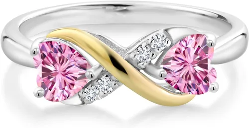 Miniatura 91 de Gemstone Birthstone and Lab Grown Diamond Accents Eternal Love Infinity Ring for Women 925 Silver and 10K Yellow Gold Heart Shape 5MM & Round