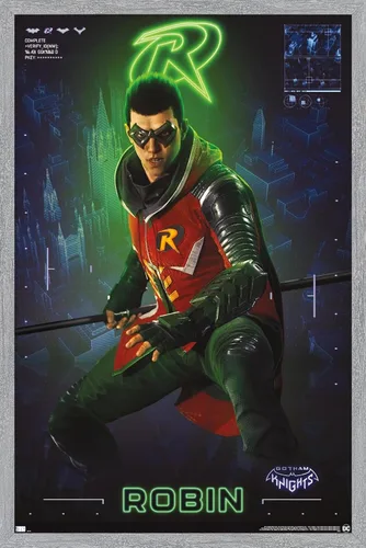 Miniatura 12 de Trends International DC Comics Gotham Knights - Póster de pared de Robin, 14.725 x 22.375 pulgadas, versión enmarcada de madera de granero