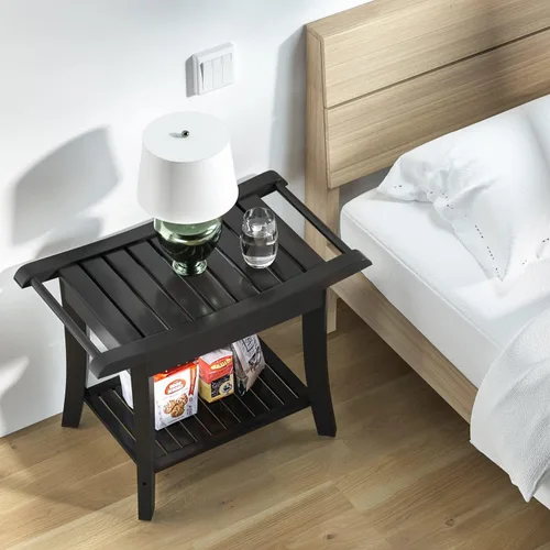 Miniatura 5 de Banco de ducha de bambú en el interior del taburete de ducha con estante de almacenamiento de espacio eficiente, sillas de ducha de baño, asientos