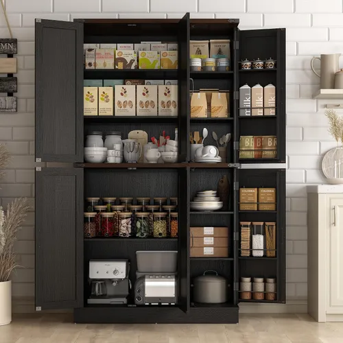 Miniatura 13 de Hlivelood Despensa de cocina de 71 pulgadas de alto, armario de almacenamiento de granja con estantes ajustables, tubo de acero que soporta carga