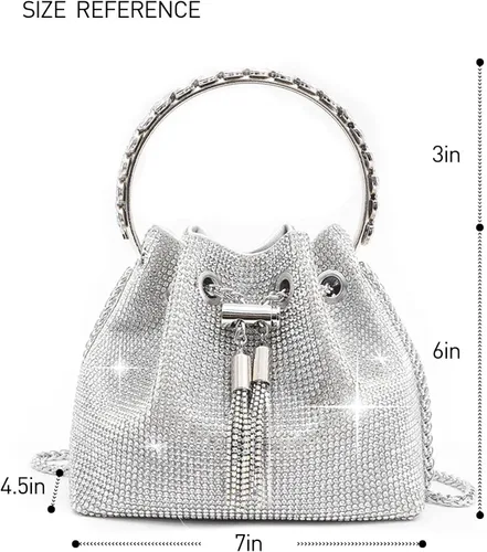 Miniatura 5 de Women's Silver Rhinestone Purse Luxury Diamond Shining Clutch Chain Crossbody Bucket Bling Bling Evening Bag