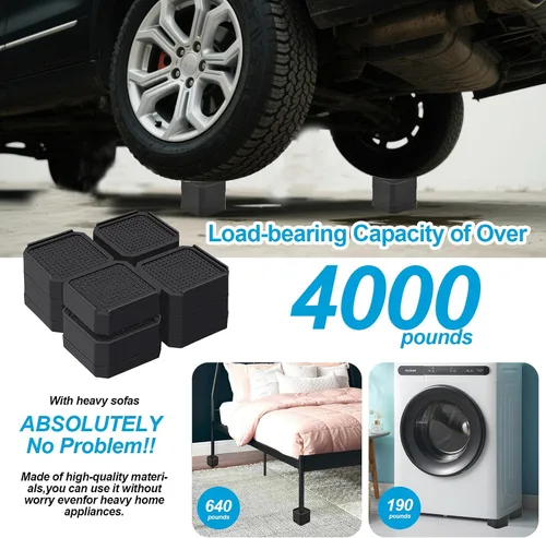 Miniatura 6 de Elevadores de muebles resistentes, elevadores de cama apilables, bloques de elevación de cama ajustables, elevación en alturas de 3 pulgadas