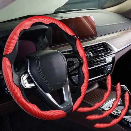 Miniatura 26 de WOCOCN 2 fundas para volante de automóvil, protector antideslizante de fibra de carbono para hombres y mujeres, múltiples opciones de color, Beige