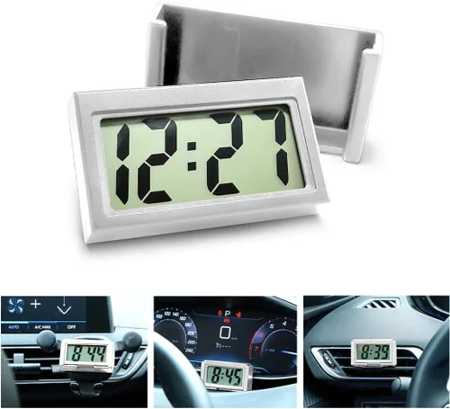 Miniatura 8 de Osilly Mini reloj digital para tablero de instrumentos del automóvil, funciona con pilas y pantalla LCD transparente, reloj digital pequeño con Negro
