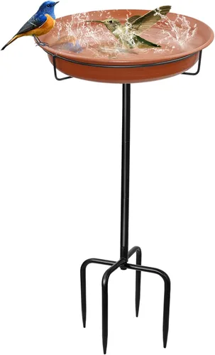 Miniatura 9 de Baño de pájaros independiente de 28 pulgadas, comedero de aves para exteriores, con estaca de metal, desmontable, decoración para spa de aves