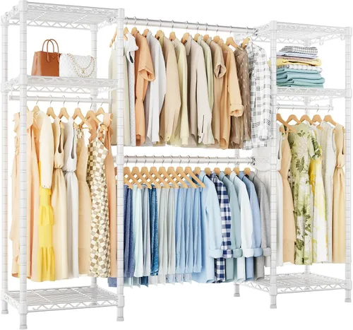 Miniatura 9 de Ulif E7 - Perchero para ropa, sistema de almacenamiento de ropa resistente con barras extensibles, perchero de metal con 6 estantes de alambre