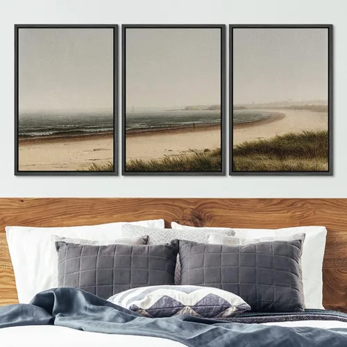 Miniatura 2 de Ashbrook Set de Arte de Pared en Lienzo Enmarcado, Naturaleza, Horizonte de Playa Nebulosa, Ilustraciones de Área Silvestre, Bellas Artes, Paisaje