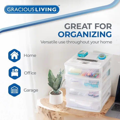 Miniatura 5 de Gracious Living Organizador de Cajones, Cajones de Almacenamiento de Escritorio de Plástico de 4 Niveles, Marco Blanco - Contenedores de Escritorio
